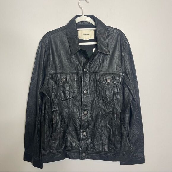$768 Zadig & Voltaire Crinkle Leather Jacket NWT XXL  missing one button - Picture 11 of 11
